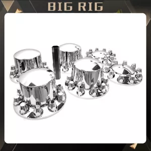 Front & Rear Complete 33mm Chrome Hub Cover Semi Truck Wheel Kit Axle Cover Lug - Picture 1 of 6