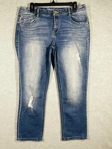 Democracy "Flex"-ellent Denim Jeans Size 8 Distressed 32x27 Straight Leg Stretch - Picture 1 of 16