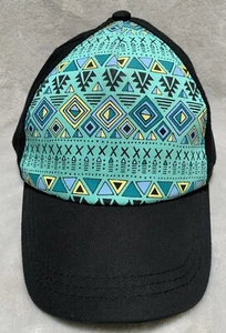 NEU Damen-Baseballmütze Kappe geometrisches Tribal-Druck schwarz mit türkisem 5-Panel - Bild 1 von 8
