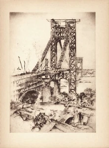 Anton Schutz Radierung "George Washington Bridge" von 1939 - Bild 1 von 5