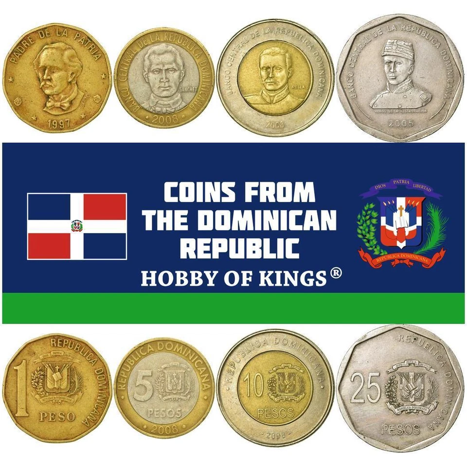 Dominican Republic | 4 Coin Set | 1 5 10 25 Pesos | Famous Figures | 1992 - 2016 - Image 1 of 1