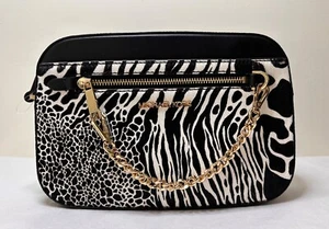 MICHAEL KORS JET SET ZEBRA BLACK LEATHER CALF HAIR  ZIP CHAIN CROSSBODY BAG - Picture 1 of 11