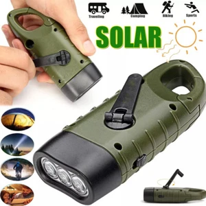 LED Torch Solar Power Hand Crank Flashlight Wind Up Super Bright Camping Light - Picture 1 of 12