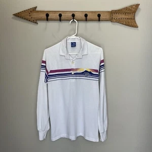 OP Ocean Pacific | Vintage 80s White Striped Long Sleeve Collared Top Women’s L - Picture 1 of 7