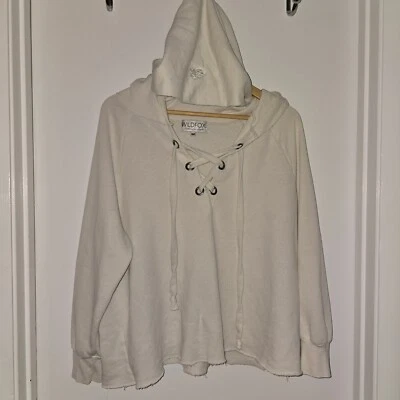 Sudadera con Capucha Wildfox Couture Hutton Blanca Con Cordones Cuello en V Manga Larga Talla M Foto 1 de 4