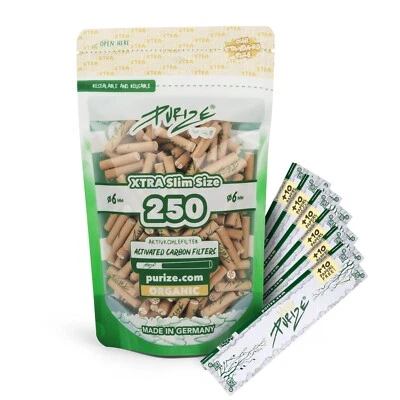PURIZE Xtra Slim Size - Aktivkohlefilter - Ø6mm + 6x Papes / ALLE FARBEN!