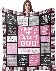 I Am a Child of God Blanket 60x50" - Pink Inspirational Christian Gift for Women - Picture 1 of 7