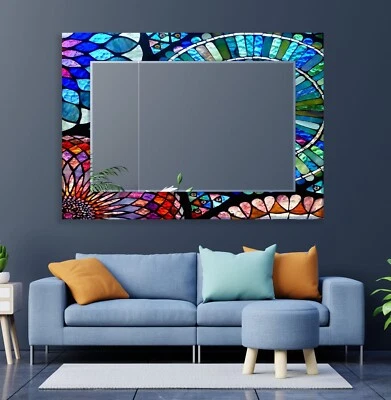 Green & Blue Stained Wall Mirror - Image 1 of 4