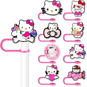 8Pcs Cartoon Straw Covers Cap for Tumblers Cup, 10Mm Cartoon Straw Topper, Silic - Picture 1 of 4