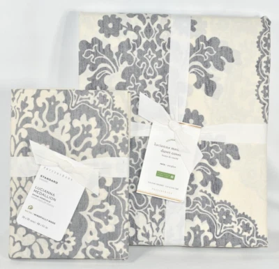 Pottery Barn Lucianna Medallion Twin Duvet Cover & Standard Sham Set Gray NEW - Image 1 of 4