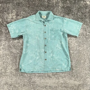 Island Shores Hawaiian Shirt Mens Large L Green Textured Silk Print Loop Collar - Picture 1 of 13