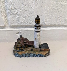 Small 4" Tall Resin Lighthouse Figurine Big House With Cottage & Crashing Waves - Picture 1 of 8