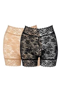 Rhonda Shear Women's 2-pack High Waisted Lace Longline Short Blk/Beige - Picture 1 of 1
