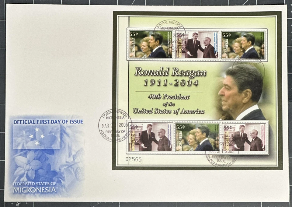 MICRONESIA 2005, Large FDC + STAMP SHEETS Pres. RONALD REAGAN (1911-2004) SC634 - Image 1 of 1