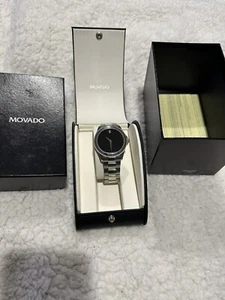 Movado Men’s Junior Silver St Steel Black Dial Sapphire 38mm Swiss Watch 0605746 - Picture 1 of 4