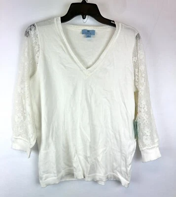 CeCe 女式长袖 V 领面霜毛衣 S 码 — 第 1/3 张图片