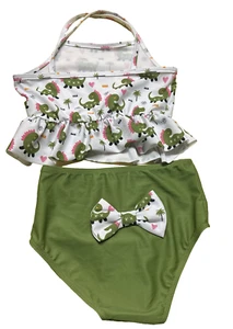 Toddler Girls 2pc Bikini Swimsuit Bathing Suit Army Green Dinosaur Print size 2t - Picture 1 of 2