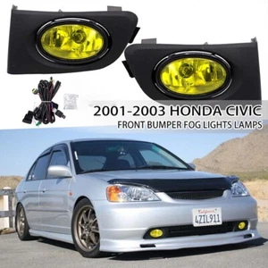 For 2001 2002 2003 Honda Civic Yellow Lens Front Bumper Fog Lights Lamps 2PCS - Picture 1 of 19