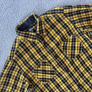 Camicia Stussy flanella uomo XL manica corta bottoni quadri quadri giallo nero Y2K - Foto 1 di 10