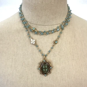 VSA Halskette San Benito Magdenela Medaillon Jungfrau Heilige Engel Vintage türkis - Bild 1 von 5