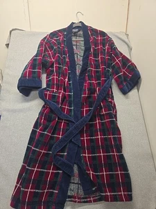 Roundtree Yorke Robe Men's One Size Vintage Heavy Plaid Red Blue Green Fleece - Picture 1 of 18