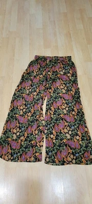 Calça feminina T Tahari perna larga M, bolsos de mistura poli, floral BOHO, folgada anos 80 - Imagem 1 de 4