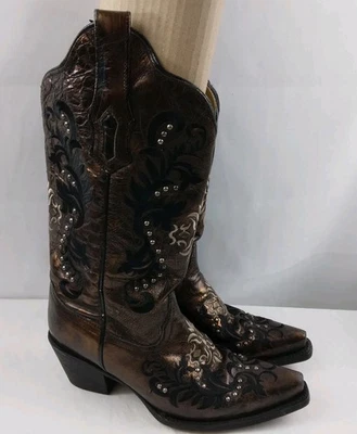 Botas de Vaquero CORRAL Bronce Cuero Tachonado Envejecido Western Rodeo Para Mujer 7M Foto 1 de 4