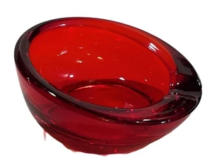 MCM Viking Glass Atomic Orb Ashtray Ruby Red Asymmetrical Mid century Vintage 3" - Picture 1 of 6
