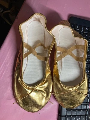 Gold Shiny Ballet Shoes Adult UK 10, Eu 45, Dance soles, Fancy Dress? NEW - Image 1 of 4