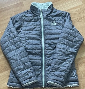 THE NORTH FACE Mossbud swirl Gray Softshell/Green Fleece Zip REVERSIBLE JACKET - Picture 1 of 8