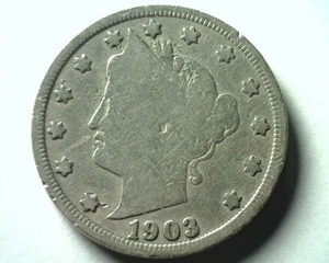 1903 LIBERTY NICKEL VERY GOOD VG NICE ORIGINAL COIN BOBS COINS FAST 99c SHIPMENT - Picture 1 of 2