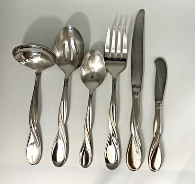 Oneida EE. UU. Cubiertos Acuario Servir Salsa, Cuchara Ranurada Tenedor de Carne Cuchillo Lote 6 Foto 1 de 4