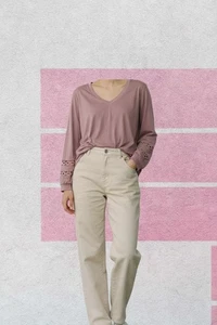 Women's long-sleeve V-neck top Size L - Picture 1 of 9