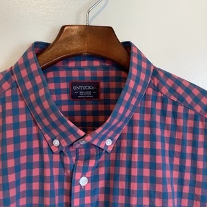 UNTUCKit Button Shirt XX-Large Long Sleeve Plaid Pink Red Blue Large 100% Cotton - Picture 1 of 9