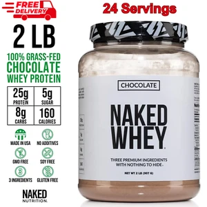 2LB Naked Whey - All Natural Grass Fed Whey Protein Powder, Organic Chocolate - Picture 1 of 6