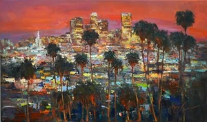 Los Angeles night painting Original artwork Oil on canvas by S Chernyakovsky - Picture 1 of 14
