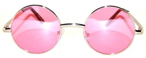 RUNDE ROSA KLEINE GLÄSER SONNENBRILLE HIPPIE RETRO METALL SILBER RAHMEN EIN PAAR - Bild 1 von 6