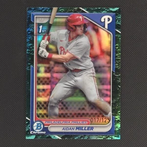 2024 Bowman Chrome Aidan Miller 1st Prospect Aqua Lunar Crater #017/125 Phillies - Imagen 1 de 2