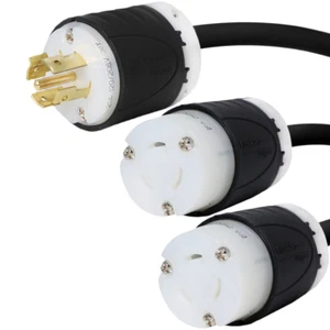 L21-20P to 2x L6-20R Splitter Cord 10 ft, 20A/250V 12 AWG - Iron Box IBX-2117 - Picture 1 of 2
