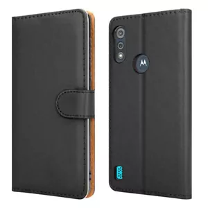 Leder Geldbörse Flip Cover Hülle für Motorola Moto E7i Power (schwarz) schwarz - Bild 1 von 6