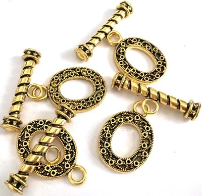 4 pair Antique Golden Large Ornate Pewter Oval Toggle 33x22mm - Image 1 of 3
