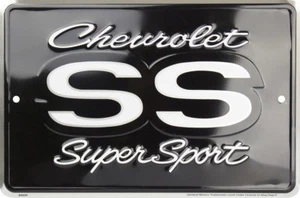 CHEVROLET SS SUPER SPORT SMALL PARKING SIGN 8 x 12" METAL EMBOSSED MANCAVE - Foto 1 di 2
