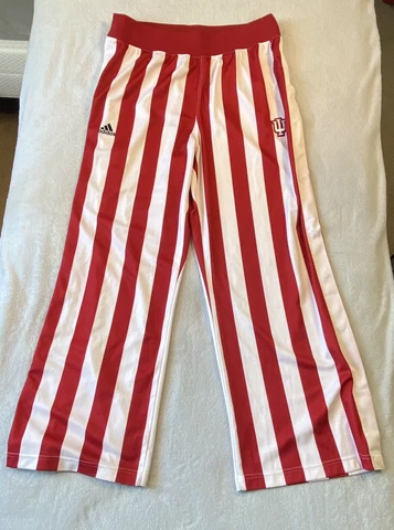 Adidas IU Indiana University Pants Large Red White Candy Striped Snap Away Cover