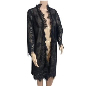 Lace Cardigan Kimono S Soft Surroundings Sheer Allover Duster Black Witchy Goth - Picture 1 of 17