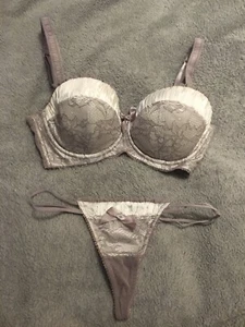 La Senza Lingerie Underwear Ivory Cream Set UK Size 32DD Bra Underwired Thong 8 - Picture 1 of 11