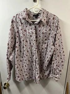 Lands End Top Womens 20w No Iron Pinpoint Oxford Button Up Shirt Floral Cotton - Picture 1 of 7