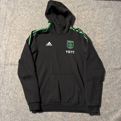 Adidas Austin FC Hoodie Sweatshirt Mens Small Embroidered Yeti Black Stripes  - Image 1 of 4