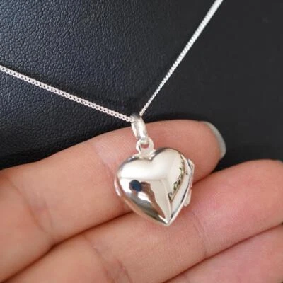 Small 925 Sterling Silver Heart Shaped Photo Locket Pendant Necklace Childrens - Image 1 of 4