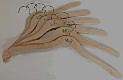 Lot of 6 Eileen Fisher Woman Wooden Retail Clothes Hangers Grips Silver Metal - Image 1 of 3