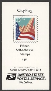 1999 US Scott #BK275 (3278a-c), 33c City Flag, Complete Booklet Pane of 15 MNH - Picture 1 of 2